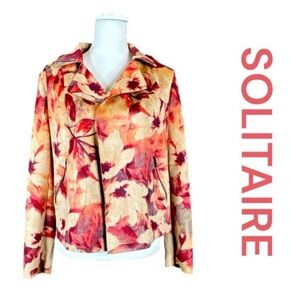 SOLITAIRE Faux Suede Open Front Jacket w/Zip Pockets, Size M.